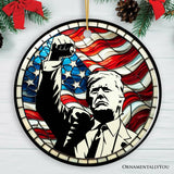 Trump with Raised Fist Stained Glass Christmas Ornament
