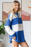 Color Block Half Button Pullover Top