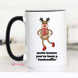 Santa Knows Retro Funny Christmas Coffee Mug, Reindeer