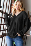 LONG PUFF SLEEVE SOLID REVERSE CONTRAST TOP