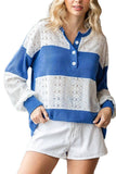 Color Block Half Button Pullover Top