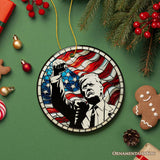 Trump with Raised Fist Stained Glass Christmas Ornament
