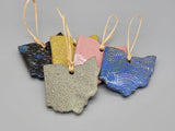 Ohio State Shaped Handmade Stoneware Ceramic Ornaments - Asst. Colors