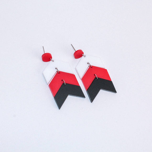 Chevron School Spirit Dangles - White/Red/Black