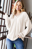 LONG PUFF SLEEVE SOLID REVERSE CONTRAST TOP