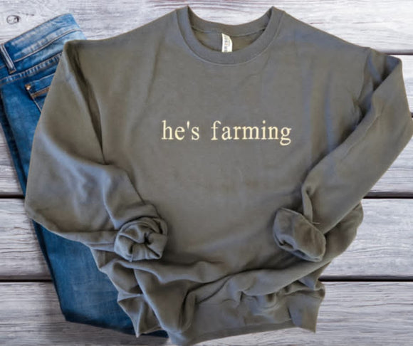 he's farming crewneck embroidered