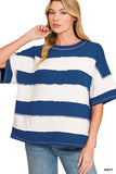French Terry Striped Exposed Seam Top - Zenana