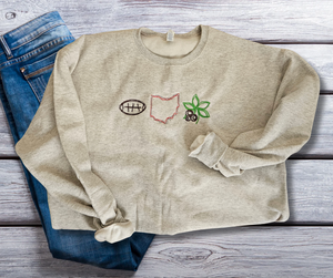 Embroidered fun football Ohio crewneck