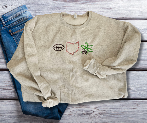 Embroidered fun football Ohio crewneck