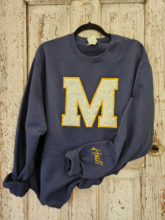 Michigan sequin embroidered crew neck