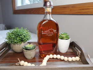 Engraved whiskey, bourbon, wine bottles