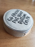 Round Leatherette Coasters set of 6 in holder